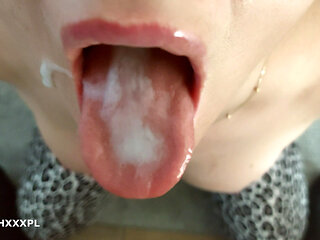 Cheating wife sucks neighbor's cock and swallows all the cum