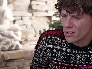 Kenzie Reeves & Lulu Chu Asian Threesome POV - Horny Stepbrother Fucks Pussy in a Box Christmas Special