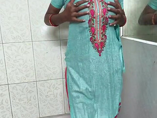 Indian Housewife in bathroom