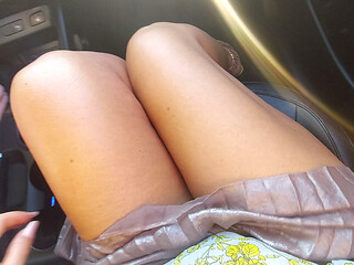 An elegant mature lady with beautiful legs in high heels seduces a taxi driver in the morning