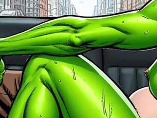 She Hulk. Sex in Car. Adult Comic Cartoon.