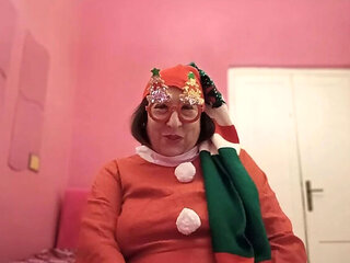 Veronica Rossi Official Italian Granny Solo Christmas Masturbation with Saggy Tits