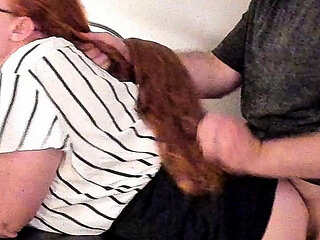 Teacher Lets Her Long Red Hair Down for Rough Hair Pulling Fuck Bent Over Desk