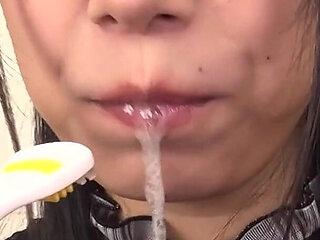 Saliva POV Hina Azumis Tongue Glistens-long, Wet, and Dripping Spit Onto Your Cock