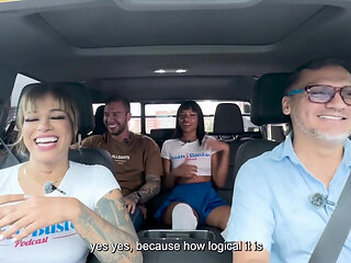 Interracial Sexcar: Brittanytaylor Ebony Woman with a Big Butt, Devours a Blonde's Cock Behind the Car While Her Friend Watches