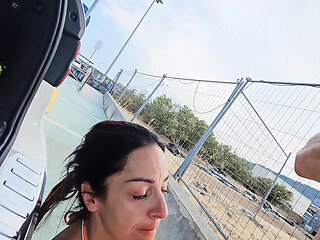 Supermarket Parking Lot Sex: Horny Driver Fucks Hot Wife in Car