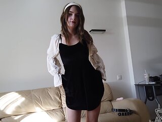 Kapri's tiny titties bounce as she fingers her wet snatch on the couch