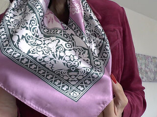 Demonstration of Beautiful Satin Headscarves, JOI, Lady Victoria Valente