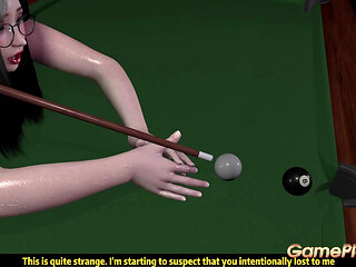 Slutty pussy plays with hard cock on the pool table