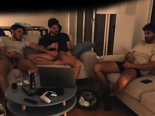 straight friend jerks off with gay couple - real amateur