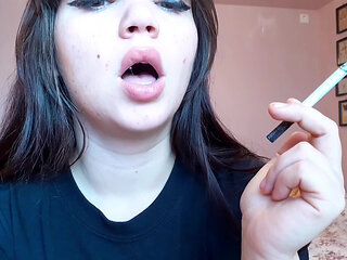 Bare lips smoking cigarette