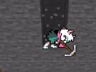Ralsei digs straight down in Minecraft