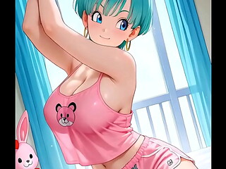 Bulma juega con su peluche en la cama