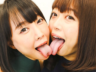 Lesbian Kiss with Saliva and Intertwined Tongues by Arisa Hanyu and Yuka Asami