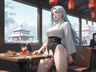 Sexy, Dirty Seduction in a Snowy Caf with Kimono Cream Drip - Horny, Hardcore Porn!