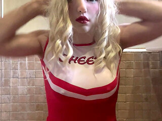 Sissy cheerleader fucking her dildo
