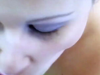 Blonde hot teen sucks strapon and gets fucked by her lesbian friend with it