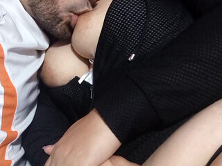 Kisses, caresses, fucking and many suckings of her big natural tits, enjoying being breastfed and biting her swollen nipples