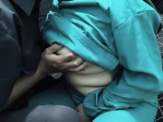 Poor nurse by security complex