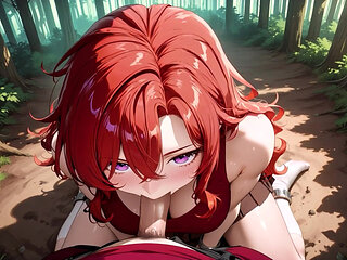 Fiery Redhead Bombshell Passionate Forest Fuck  Skirt & White Stockings Dripping