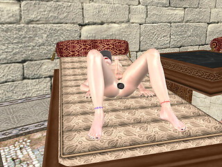 Beautiful Shemale Inserts Bottle in Ass on Bed 3D Cartoon Hentai