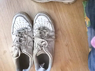 Jerking off with a friend's sneakers