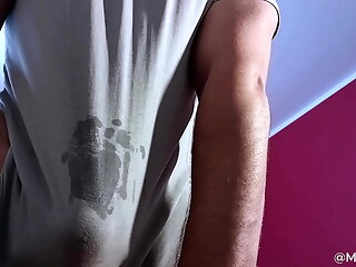 Boy Cums through his Shirt after edging his Wet Dick *Wet Sounds, Whimpering*