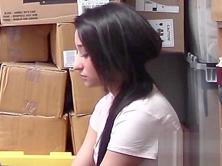 Brunette gets her pussy fucked hard when caught shoplifting