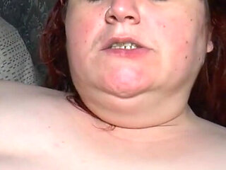 Redhead BBW gets her pussy fisted and sucks cock