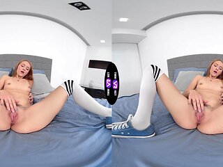 Teen Lucianna Luci's tiny titties in VR as she pleasures her shaved peach with fingers