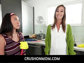 CrushonMom  - Asian MILF stepmom Christy Love blowjob lesson for teen stepsis Kimmy Kim