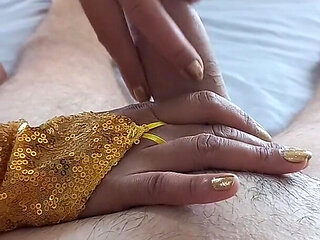 The Ultimate Asian Golden Handjob - Sparkly Gold Nails & Arm Sleeves Long Tease & Edging & Loud Creamy Explosion POV