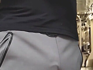 Almost Seen by Subway Passengers When She Touch Stranger's Dick Through Pants