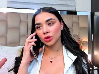 Sexy Brunette Babe Spreads Legs And Masturbates Shaven Twat