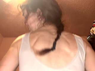Petite, skinny white girl rides reverse cowgirl