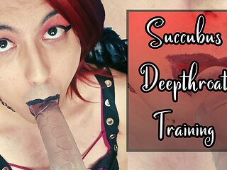 Trans Succubus Fucks Herself While Deepthroating and Cums Like a Whore