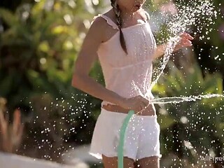 Petite Blonde Teen Masturbates Outdoors