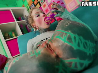 Skinny Tattooed Whore's Anal Masturbation: Fingering and Toys Stretch Her Tight Butthole