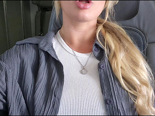 Cheating girl gives risky blowjob on the plane on a business trip