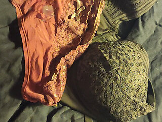 Double cumshots on the panties of this young glans excited under clothing soiling