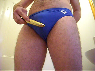 Blue arena speedo cum