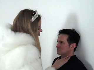 Tall princess Kelly cSlave Bobby against the wall.