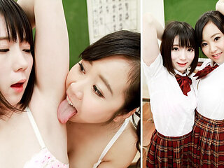 Sweaty College Uniform: Mio and Karin's Intense Armpit Licking Encounter!