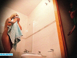 Stepmom Catches Stepson in Bathroom on Camera - Big Tits Blonde MILF Fucks Him for Jealous Husband