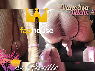 Live Cam4 Barbie in Fishnet Tights, Butterfly Thong and High Stiletto Heels, Wakes up