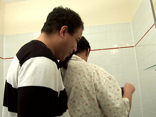 Horny wife get foot job and fucked in the bathroom