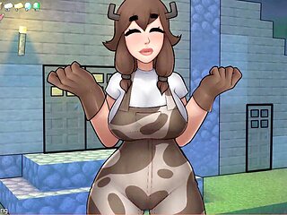 Steve gets down with a Minecraft cow babe in some steamy HornyCraft gameplay
