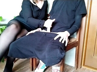 Risk Taking Handjob With Juicy Ukrainian MILF Mom - Homemade Office Sex & Cumshot