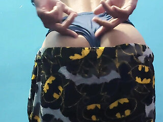 Cute boy Striping bra and panties and masturbating