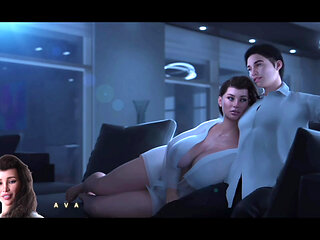 3d hot stepmom during movie night gives a hot blowout to her stepson